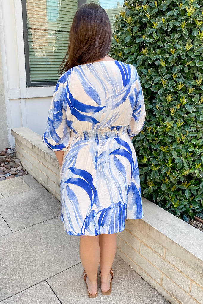 I'm So Excited Brushstroke Blue Print Dress - Lyla's: Clothing, Decor & More - Plano Boutique