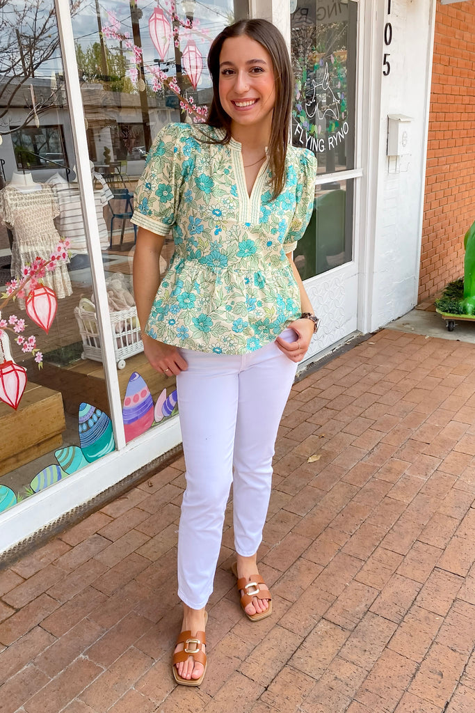 Convince Me Floral Print Emerald Top - Lyla's: Clothing, Decor & More - Plano Boutique