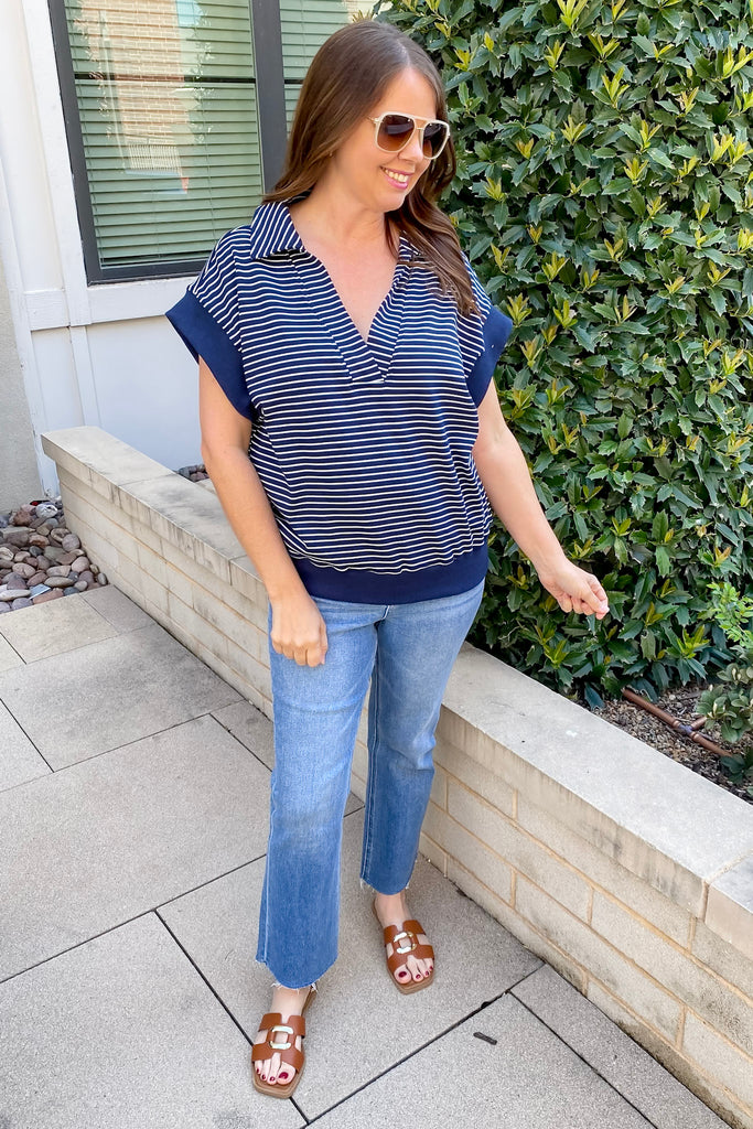 Destination Vacation Navy Striped Top - Lyla's: Clothing, Decor & More - Plano Boutique
