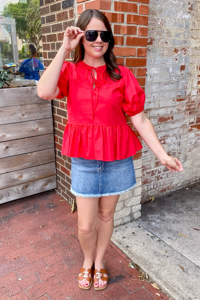 Simple Feelings Red Peplum Top - Lyla's: Clothing, Decor & More - Plano Boutique