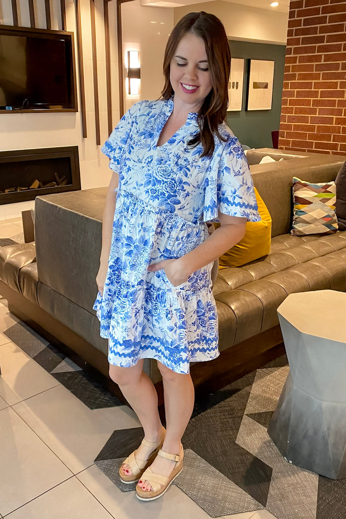 Fresh Floral Print Blue Dress - Lyla's: Clothing, Decor & More - Plano Boutique