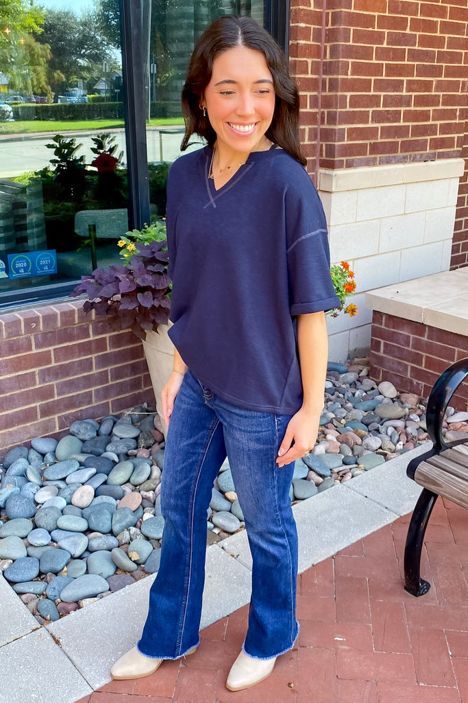 Make It Yours Navy Stitched Top - Lyla's: Clothing, Decor & More - Plano Boutique