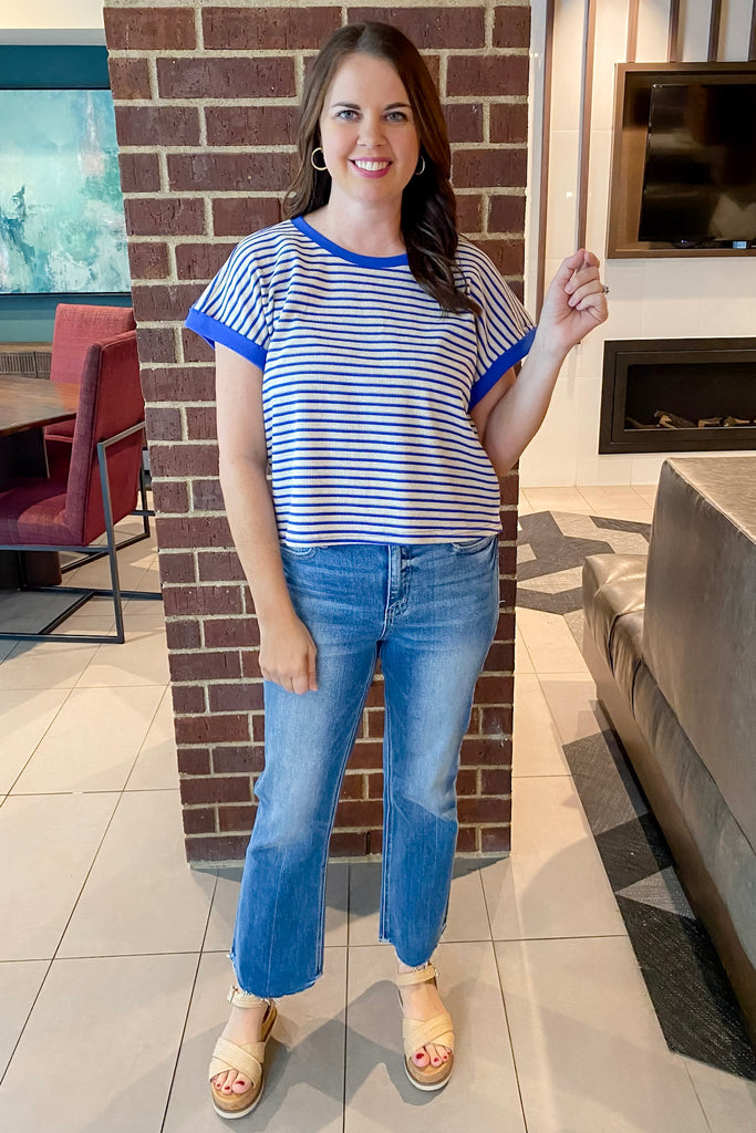 Royal Blue and White Striped Top - Lyla's: Clothing, Decor & More - Plano Boutique