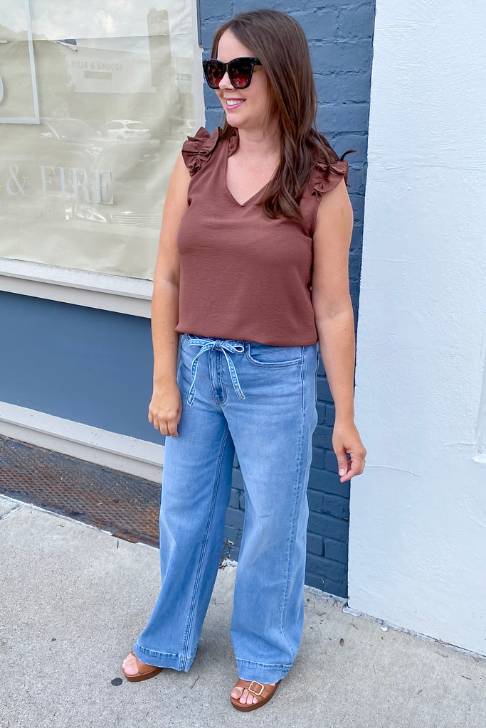 Olivia Elatedly Super High Rise Tie Waist Trouser Wide Leg Jeans by Vervet - Lyla's: Clothing, Decor & More - Plano Boutique