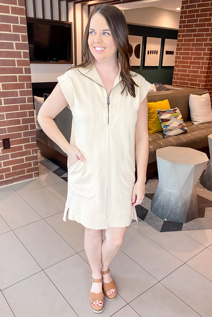 Zip It Up Light Taupe Dress - Lyla's: Clothing, Decor & More - Plano Boutique