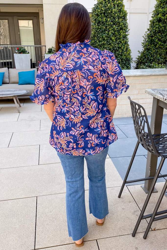 Lost in Bliss Paisley Print Navy Blue Top - Lyla's: Clothing, Decor & More - Plano Boutique