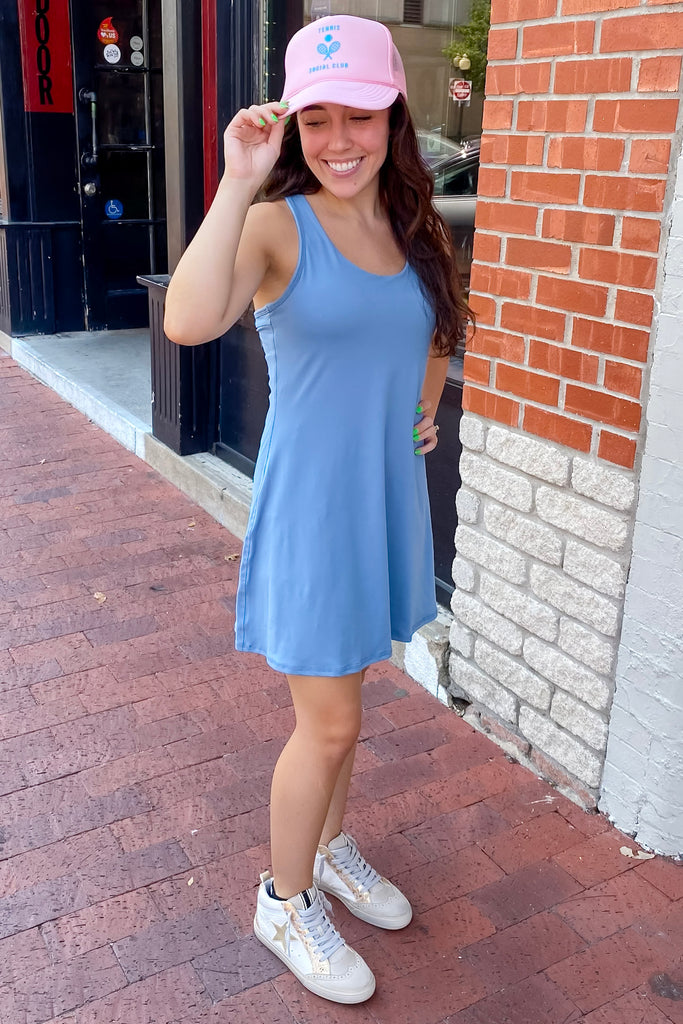 Athleisure Dusty Blue Active Romper - Lyla's: Clothing, Decor & More - Plano Boutique