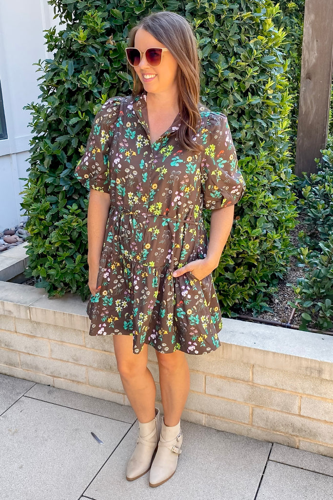 Take Your Time Floral Print Brown Dress - Lyla's: Clothing, Decor & More - Plano Boutique