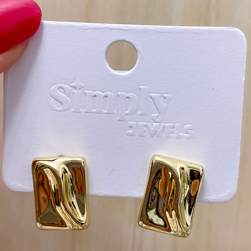 Gold Molten Rectangular Stud Earring - Lyla's: Clothing, Decor & More - Plano Boutique
