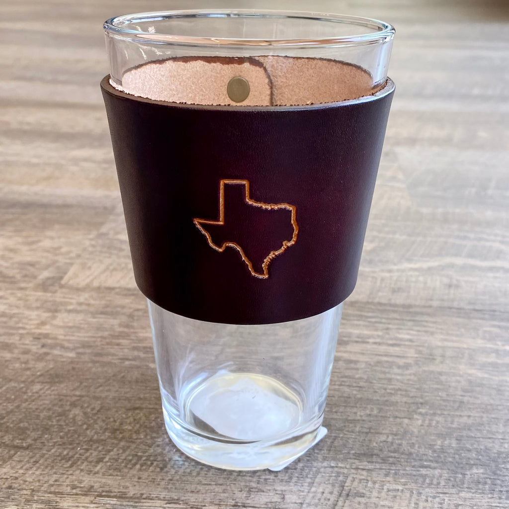 Texas Leather Pint Glass - Lyla's: Clothing, Decor & More - Plano Boutique