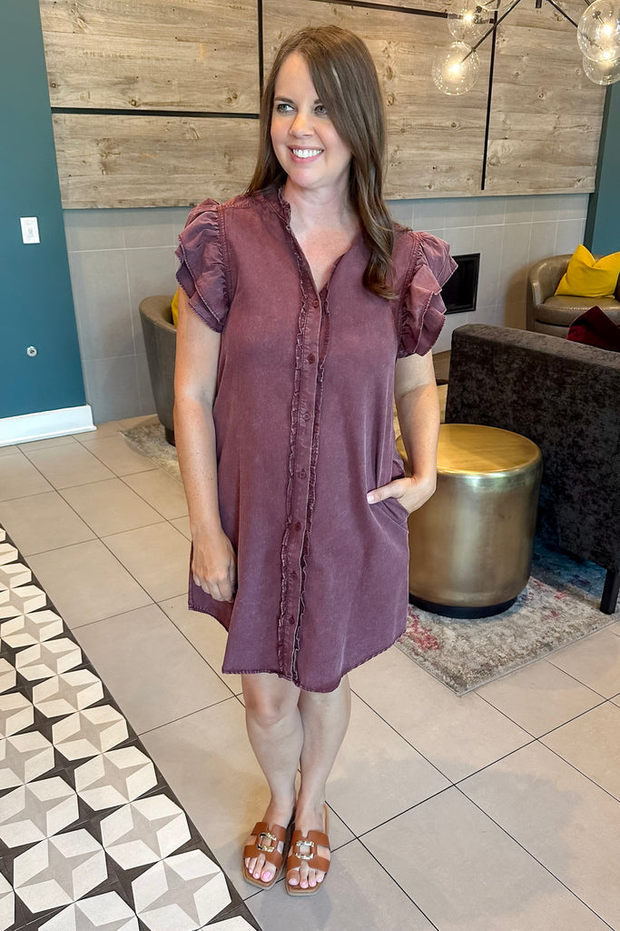 After Another Day Washed Button Down Wine Dress - Lyla's: Clothing, Decor & More - Plano Boutique