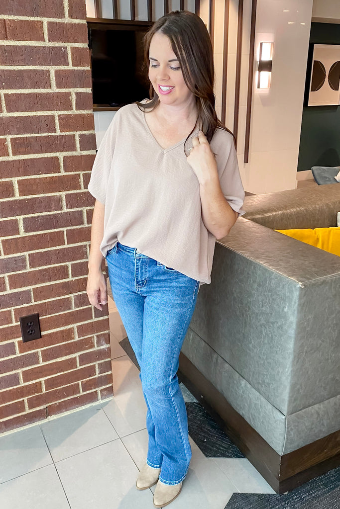 Simple V Neckline Latte Top - Lyla's: Clothing, Decor & More - Plano Boutique