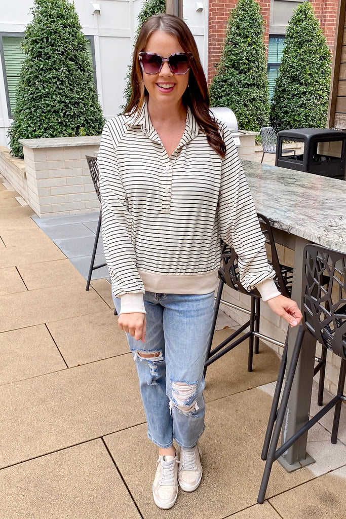 Let's Get Comfy Cream and Black Sweater Top - Lyla's: Clothing, Decor & More - Plano Boutique
