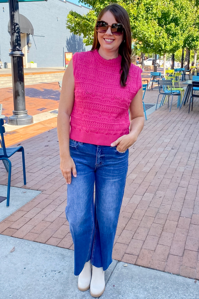 Deal Me In Pointelle Sweater Raspberry Vest - Lyla's: Clothing, Decor & More - Plano Boutique