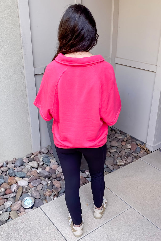 Athleisure French Terry Collared Flamingo Pink Top - Lyla's: Clothing, Decor & More - Plano Boutique