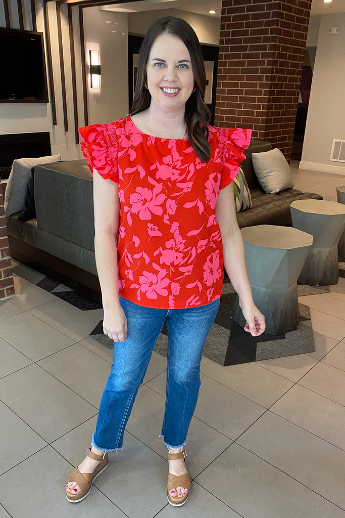 Beach Vacation Red Floral Print Top - Lyla's: Clothing, Decor & More - Plano Boutique
