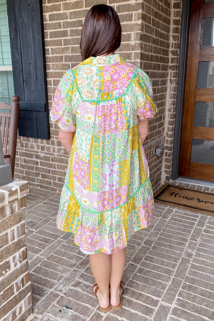 Sunset Fling Boho Green Print Dress - Lyla's: Clothing, Decor & More - Plano Boutique