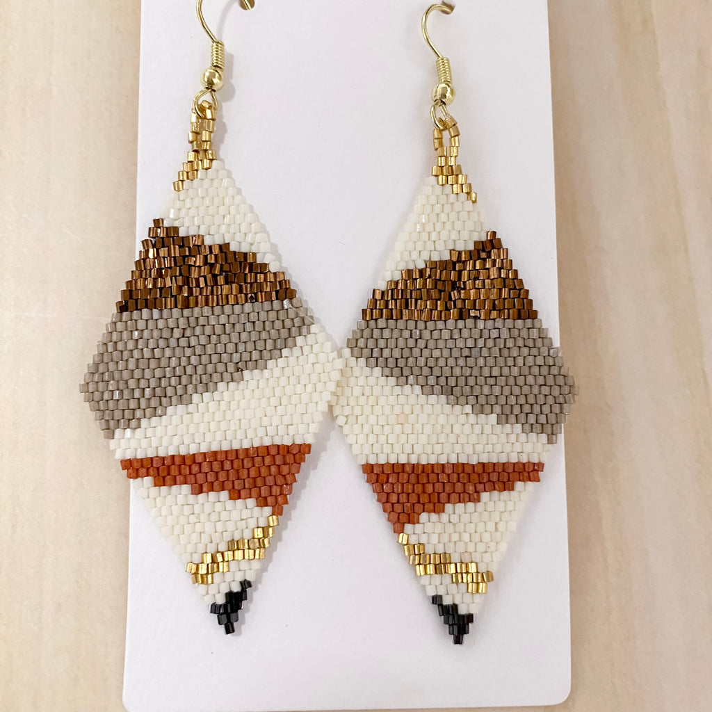 Frida Angled Stripes Beaded Earrings Mixed Metallic by Ink & Alloy - Lyla's: Clothing, Decor & More - Plano Boutique
