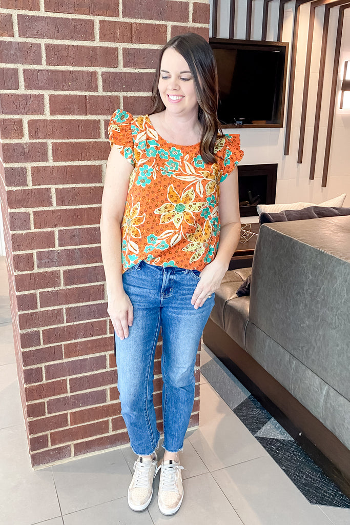 A Lil Ruffle Orange Floral Top - Lyla's: Clothing, Decor & More - Plano Boutique