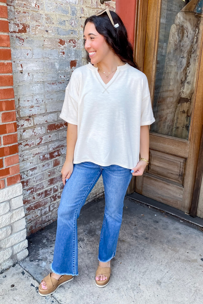 Let It Play Stitch Detail Cream Top - Lyla's: Clothing, Decor & More - Plano Boutique