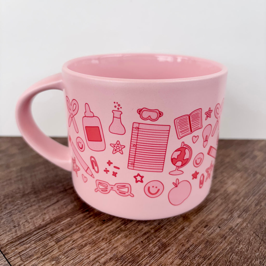 Classroom Icons Ceramic Pink Mug - Lyla's: Clothing, Decor & More - Plano Boutique
