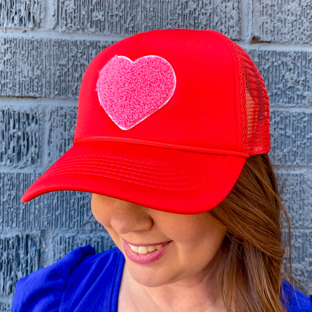 Embroidered Heart Foam Red Trucker Hat - Lyla's: Clothing, Decor & More - Plano Boutique