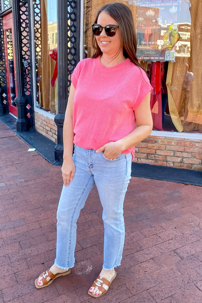 A Lyla's Favorite Candy Coral Ribbed Top - Lyla's: Clothing, Decor & More - Plano Boutique
