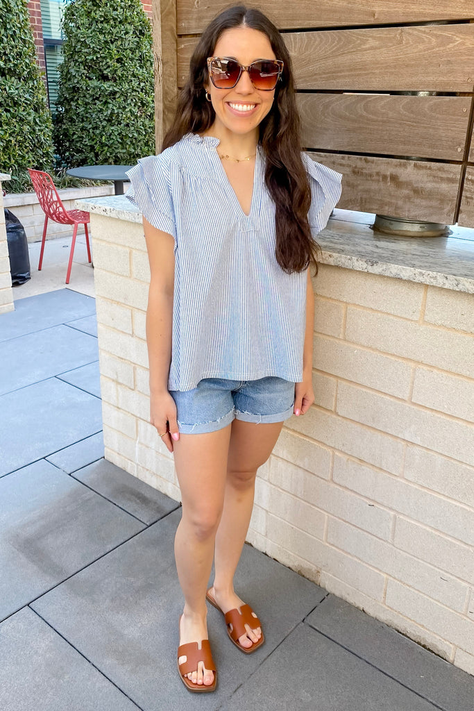 You Got Me Striped Blue Top - Lyla's: Clothing, Decor & More - Plano Boutique