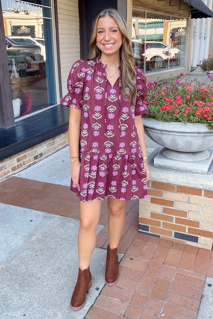 Call My Name Floral Print Burgundy Dress - Lyla's: Clothing, Decor & More - Plano Boutique