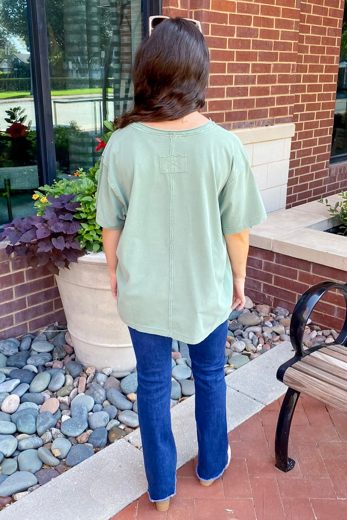 Last Chance Raw Edge Olive Sage Top - Lyla's: Clothing, Decor & More - Plano Boutique
