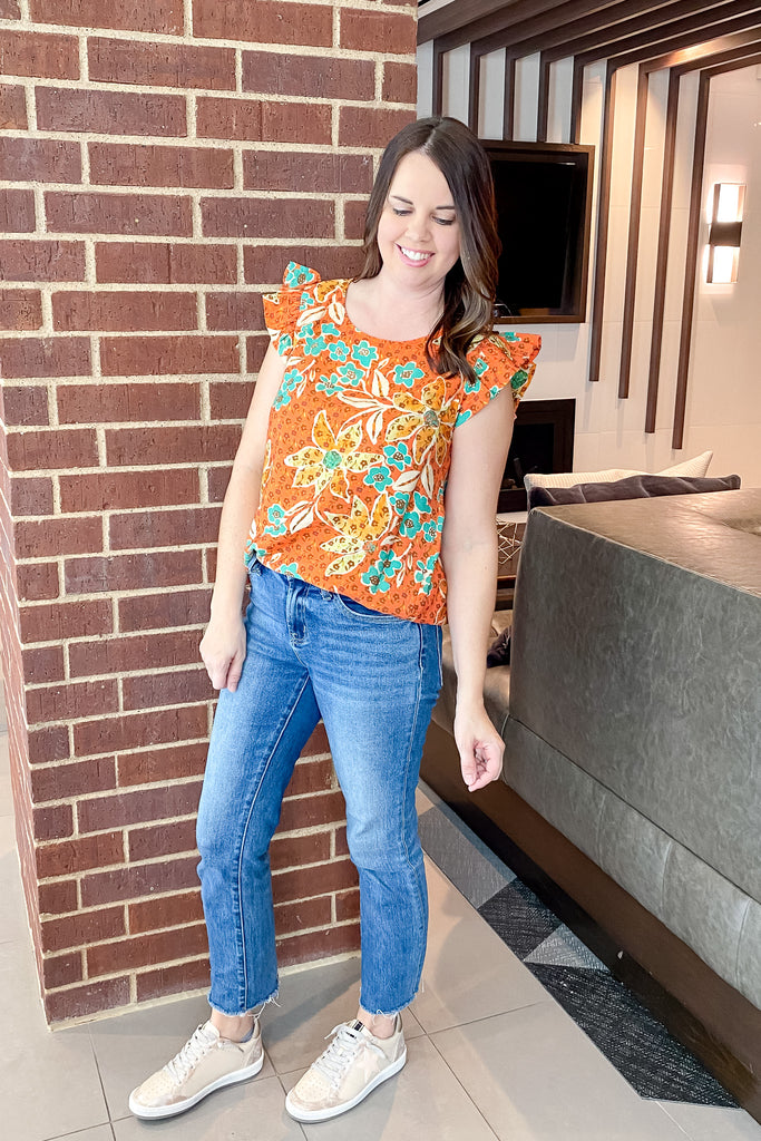 A Lil Ruffle Orange Floral Top - Lyla's: Clothing, Decor & More - Plano Boutique