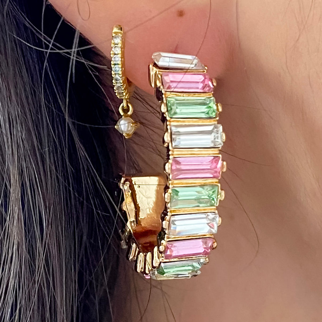 Multi Glass Crystal on Oval Hoop Earrings - Lyla's: Clothing, Decor & More - Plano Boutique