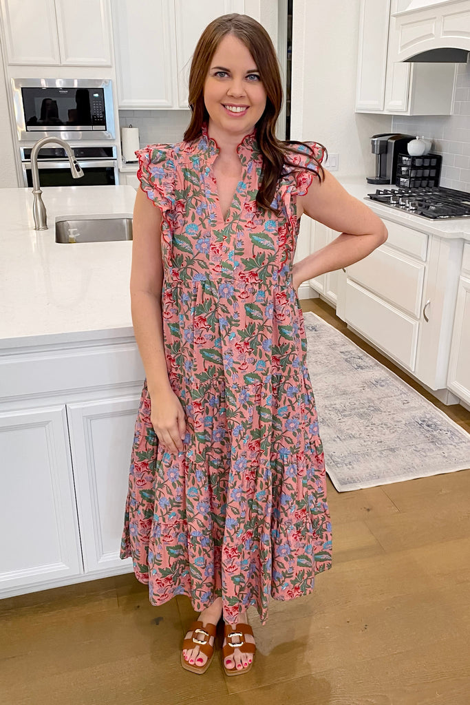 Rosewood Bloom Ruffle Pink Midi Dress - Lyla's: Clothing, Decor & More - Plano Boutique