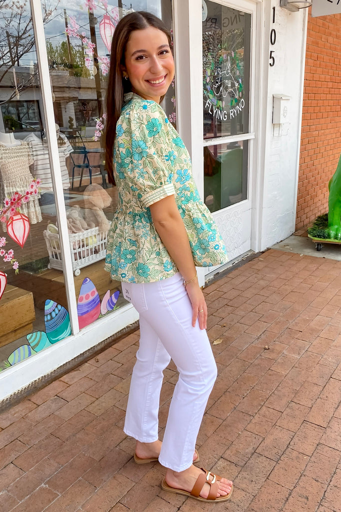 Convince Me Floral Print Emerald Top - Lyla's: Clothing, Decor & More - Plano Boutique