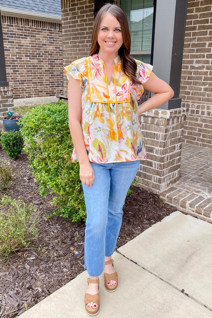 Fields of Hope Abstract Floral Print Honey Top - Lyla's: Clothing, Decor & More - Plano Boutique