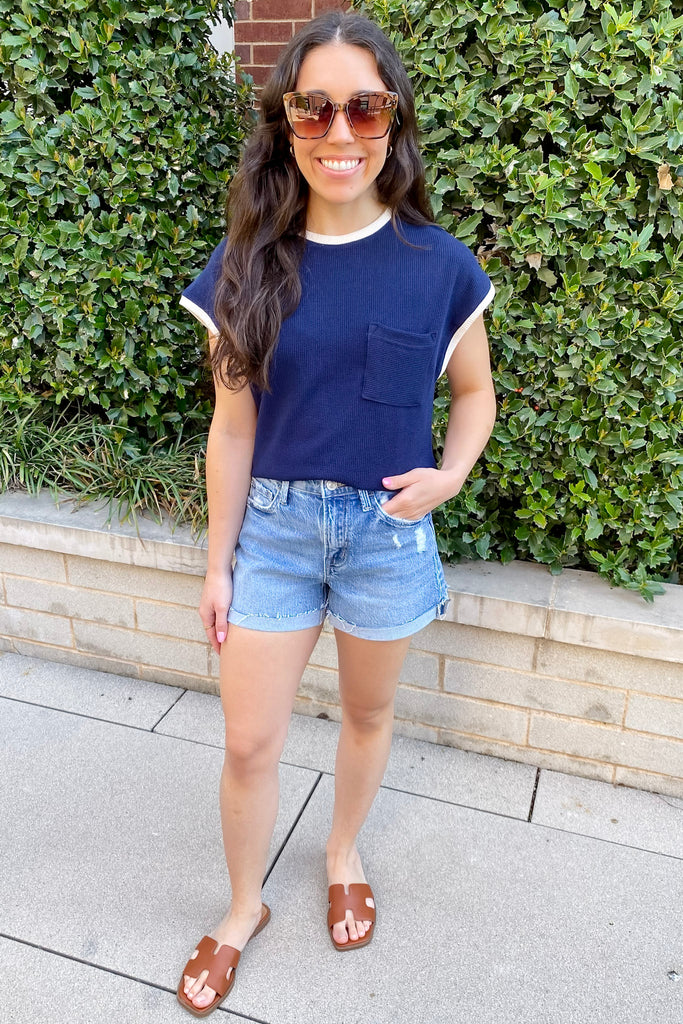 Rebecca Sirious High Rise Single Cuff Denim Shorts by Vervet - Lyla's: Clothing, Decor & More - Plano Boutique
