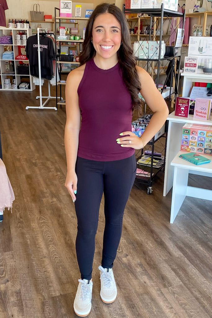 Athleisure Butter Sleeveless Racer Back Top Cassis - Lyla's: Clothing, Decor & More - Plano Boutique