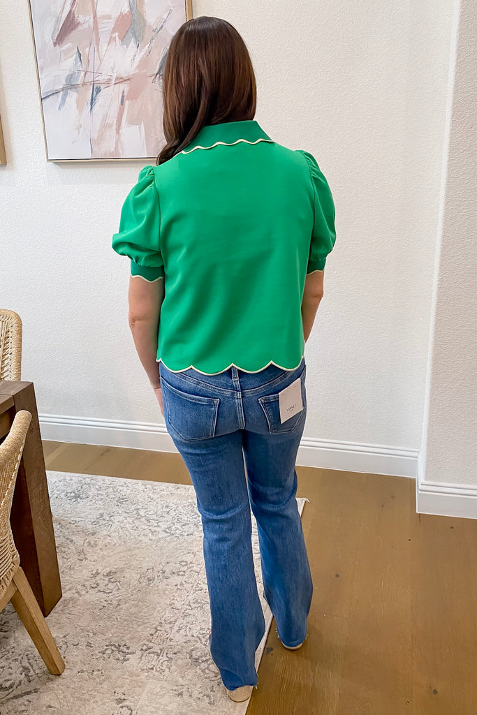 Happy Days Scalloped Green Top - Lyla's: Clothing, Decor & More - Plano Boutique