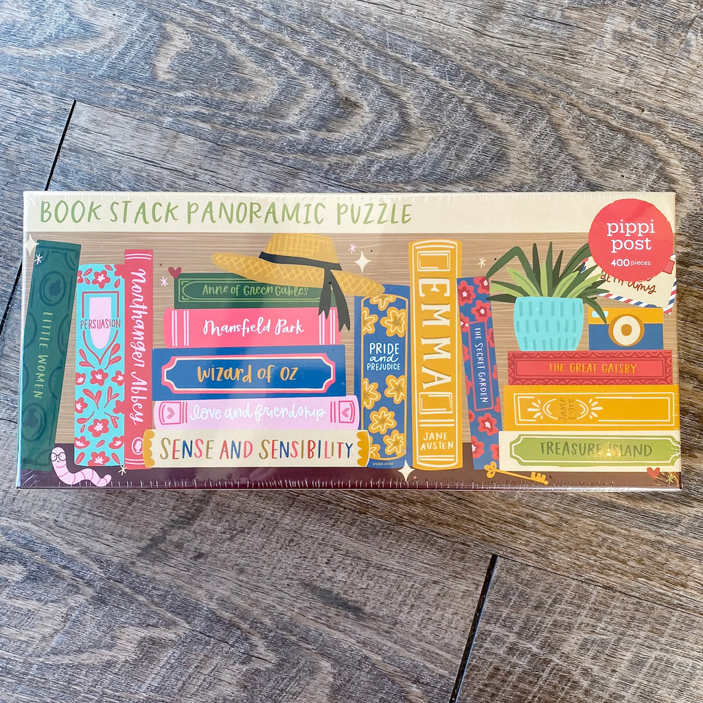 Classics Bookshelf - 400 Piece Panoramic Jigsaw Puzzle - Lyla's: Clothing, Decor & More - Plano Boutique
