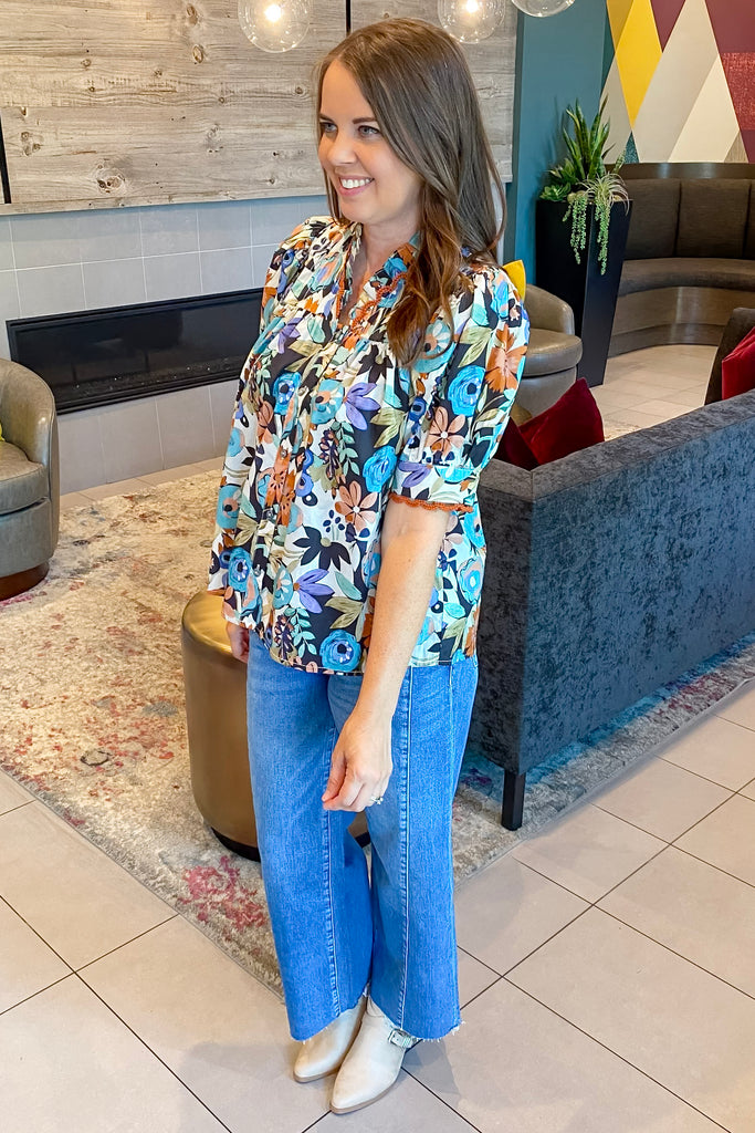Be In The Know Floral Print Cinnamon Top - Lyla's: Clothing, Decor & More - Plano Boutique