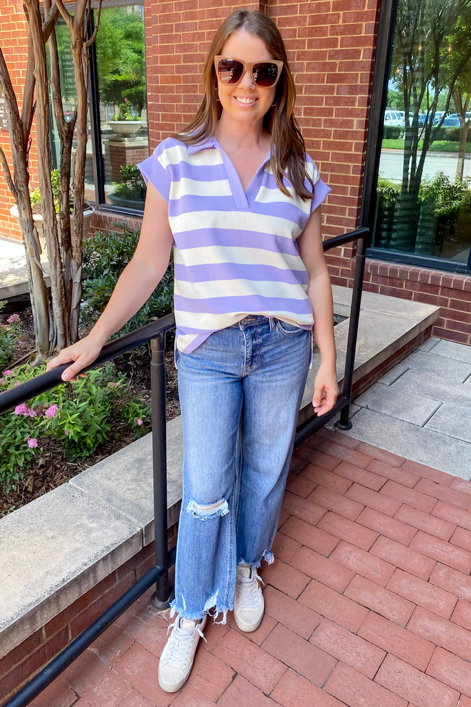 See the Good Lavender and White Striped Top - Lyla's: Clothing, Decor & More - Plano Boutique