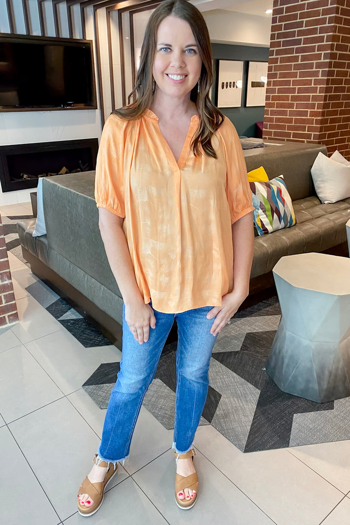 Orange Sherbet Ruffled Print Blouse - Lyla's: Clothing, Decor & More - Plano Boutique