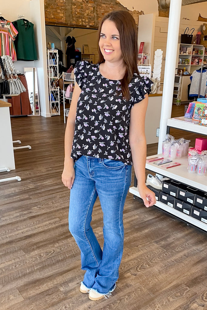 A Lil Ruffle Black Floral Top - Lyla's: Clothing, Decor & More - Plano Boutique