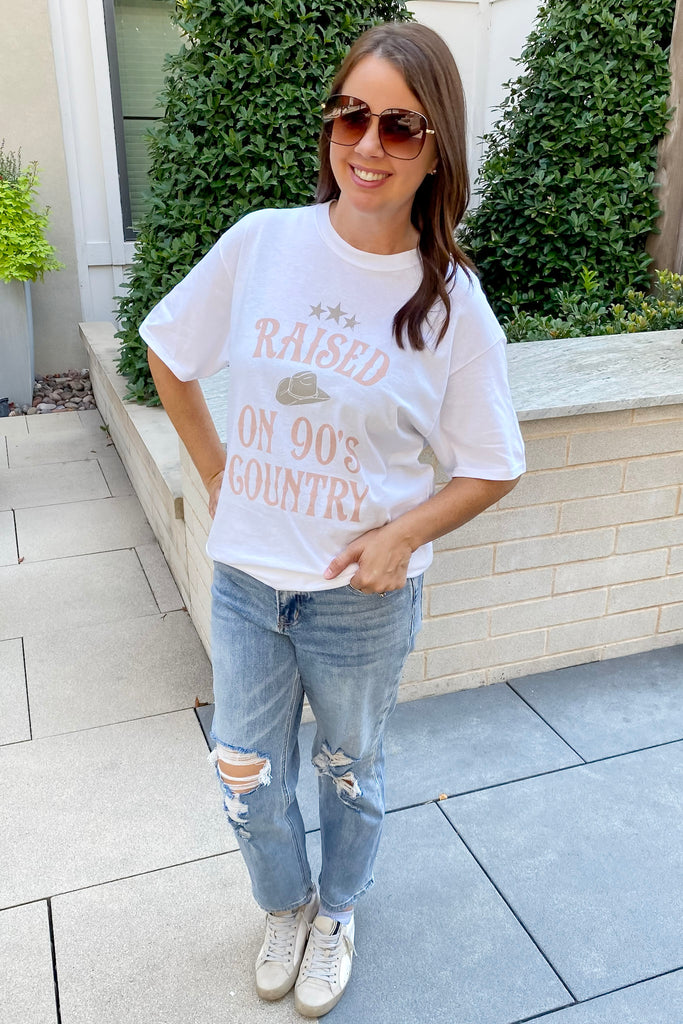 Raised On 90s Country White Top - Lyla's: Clothing, Decor & More - Plano Boutique