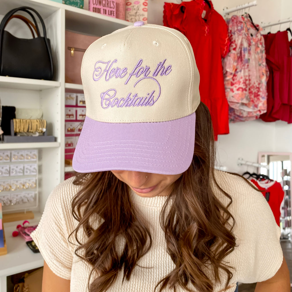 Here For the Cocktails Two-Toned Purple and Tan Vintage Baseball Hat - Lyla's: Clothing, Decor & More - Plano Boutique