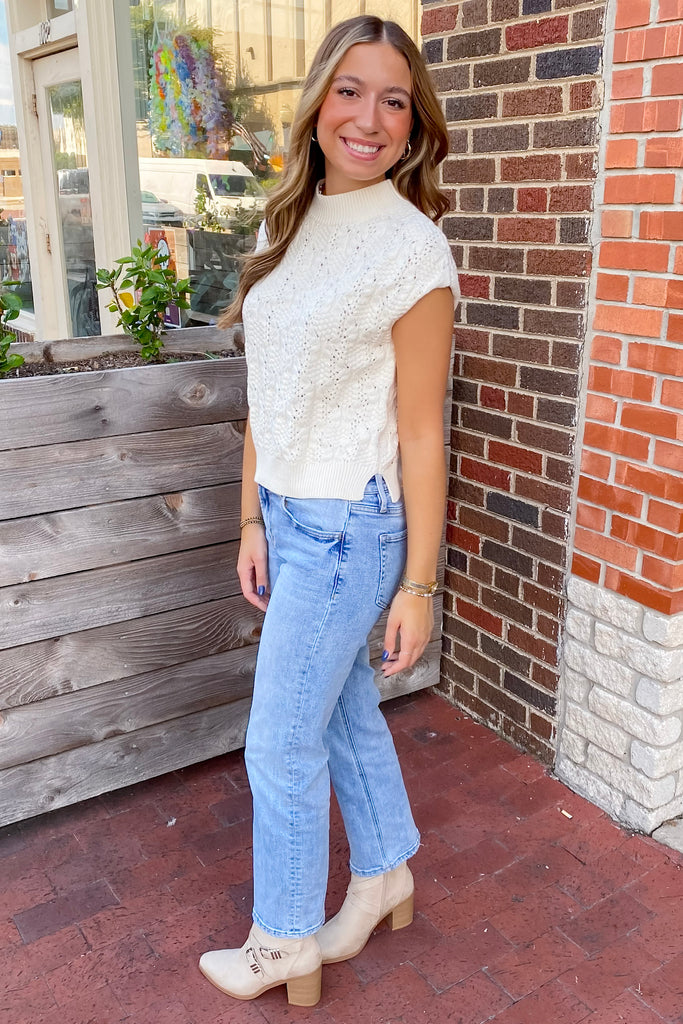 Take A Seat Off Pointelle Off White Top - Lyla's: Clothing, Decor & More - Plano Boutique