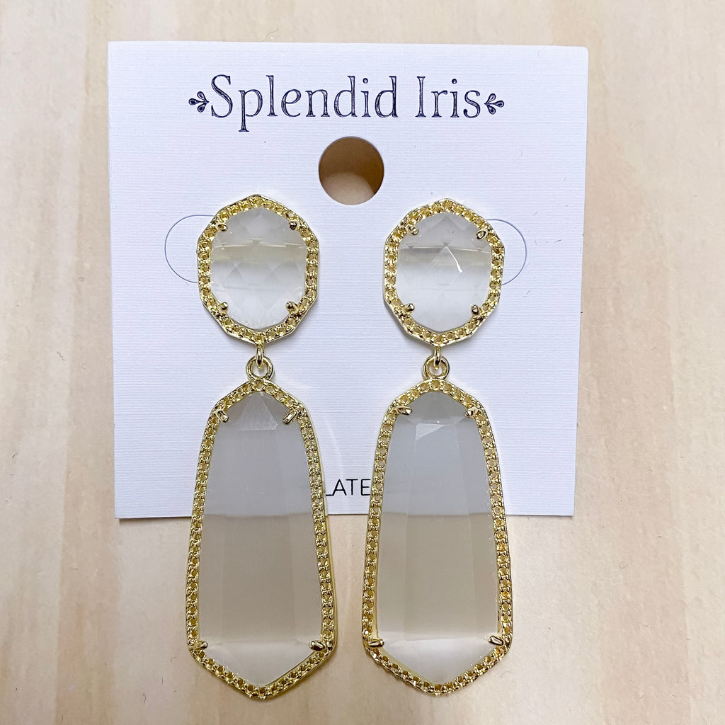 Long Double Drop Stone Stud Earrings White - Lyla's: Clothing, Decor & More - Plano Boutique