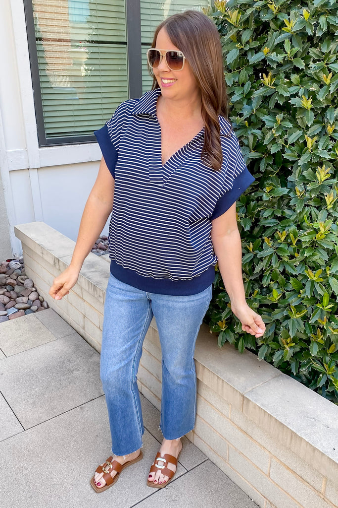 Destination Vacation Navy Striped Top - Lyla's: Clothing, Decor & More - Plano Boutique