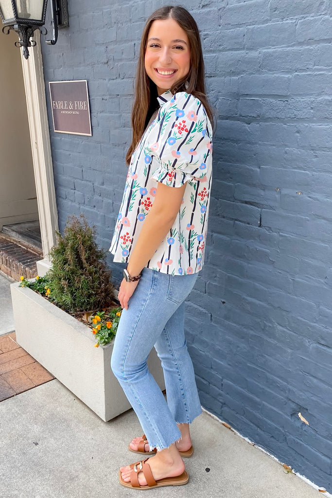 All The Attention Floral Print White Top - Lyla's: Clothing, Decor & More - Plano Boutique