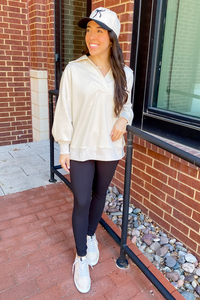 On The Run Longsleeve Collar Cream Top - Lyla's: Clothing, Decor & More - Plano Boutique